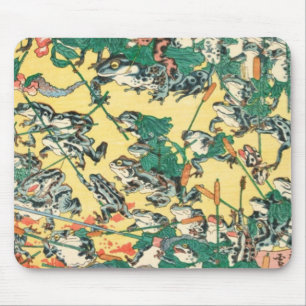 Fashionable Battle Of Frogs By Kawanabe Kyosai Mouse Mat