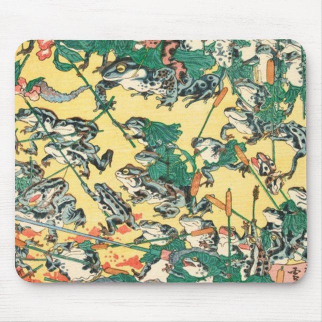Fashionable Battle Of Frogs By Kawanabe Kyosai Mouse Mat (Front)