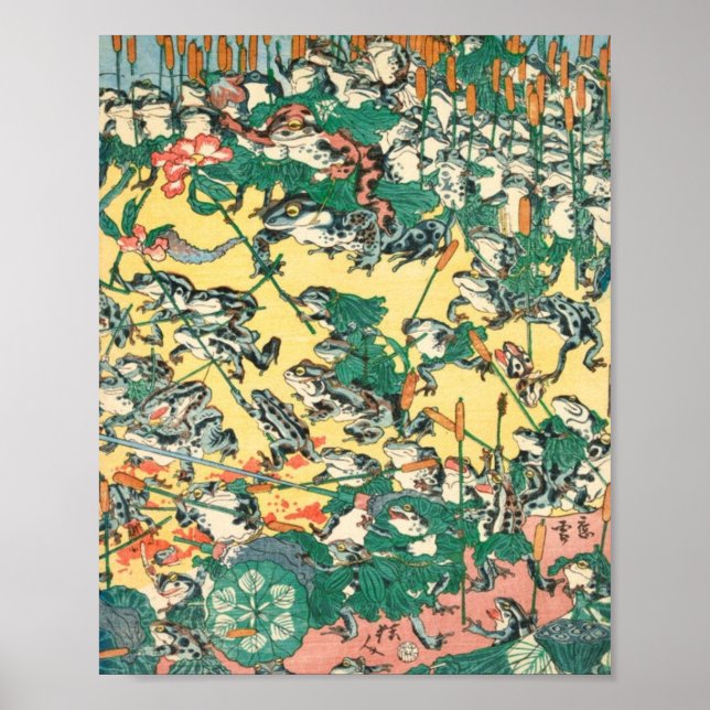 Fashionable Battle Of Frogs By Kawanabe Kyosai Poster (Front)