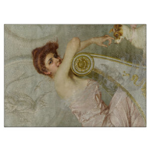 Fashionable Beautiful Lady Stroking Her Puppy Dog Cutting Board