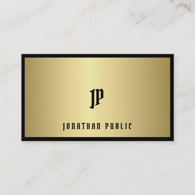 Fashionable Black And Gold Monogram Glamour Plain Business Card (Front)