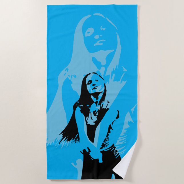 Fashionable Black Dancing Girl Silhouette Beach Towel (Front)