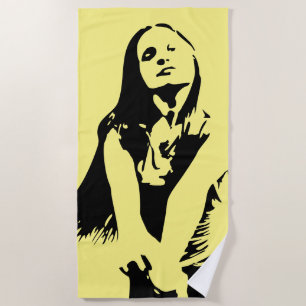 Fashionable Black Dancing Girl Silhouette Beach Towel