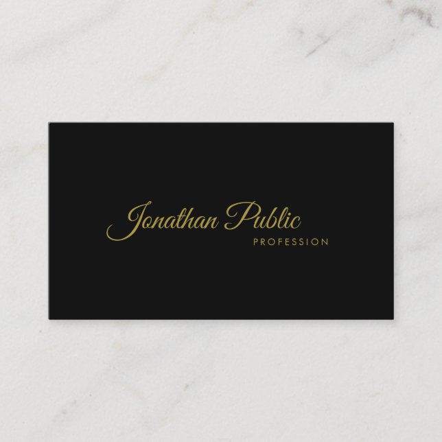 Fashionable Black Gold Calligraphy Script Minimal Business Card (Front)