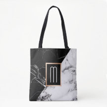 Fashionable Black White Marble Texture Monogram
