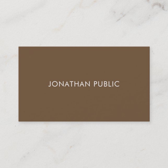 Fashionable Brown Modern Minimalist Trendy Plain Business Card (Front)