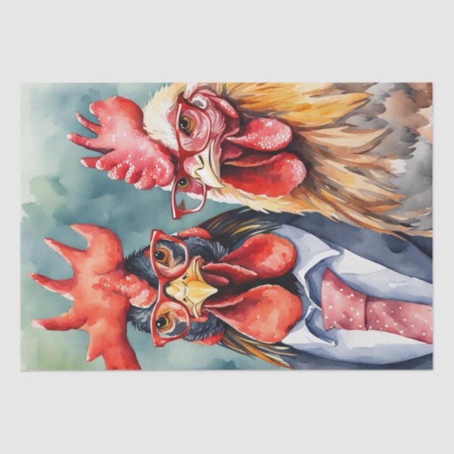 Fashionable Chickens in Decoupage Tissue Paper (Front)