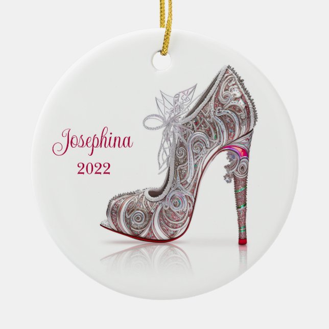 Fashionable Christmas Stiletto High Heel Shoe Ceramic Tree Decoration (Front)