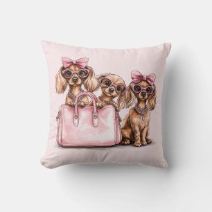 Fashionable Dachshund Dogs Pink Purse Cushion