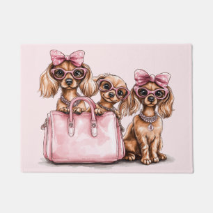 Fashionable Dachshund Dogs Pink Purse Doormat