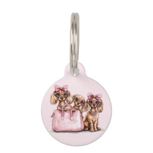 Fashionable Dachshund Dogs Pink Purse Pet Tag