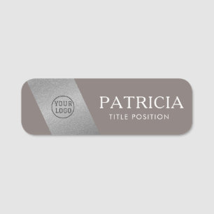 Fashionable Driftwood Grey & Silver Glitter Modern Name Tag