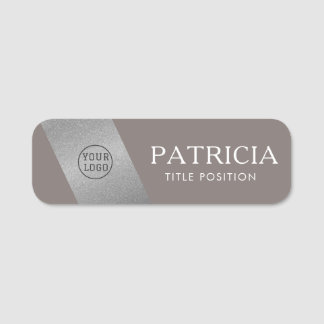 Fashionable Driftwood Grey & Silver Glitter Modern Name Tag