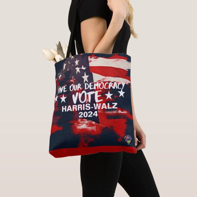 Fashionable Flag motif Vote Harris-Walz 2024 Tote (Close Up)