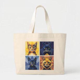 Fashionable Four panel Cats Geometric Stylist Tote