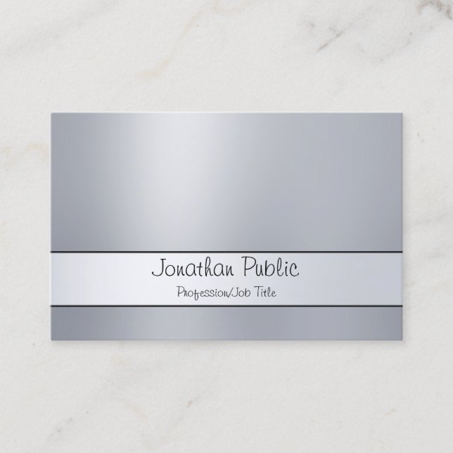 Fashionable Freehand Script Silver Modern Simple Business Card (Front)