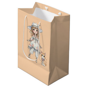 Fashionable girl strolling with her cat medium gift bag