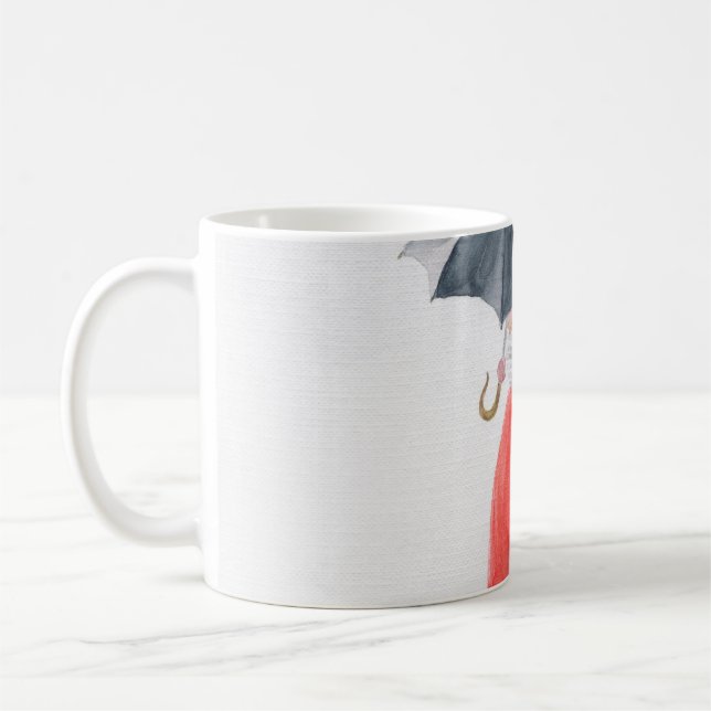 Fashionable Girl: Umbrella Rain Illustration Coffee Mug (Left)