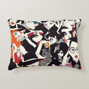 Fashionable girls collage: pop art decorative cushion