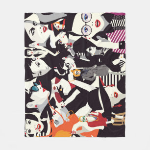 Fashionable girls collage: pop art fleece blanket