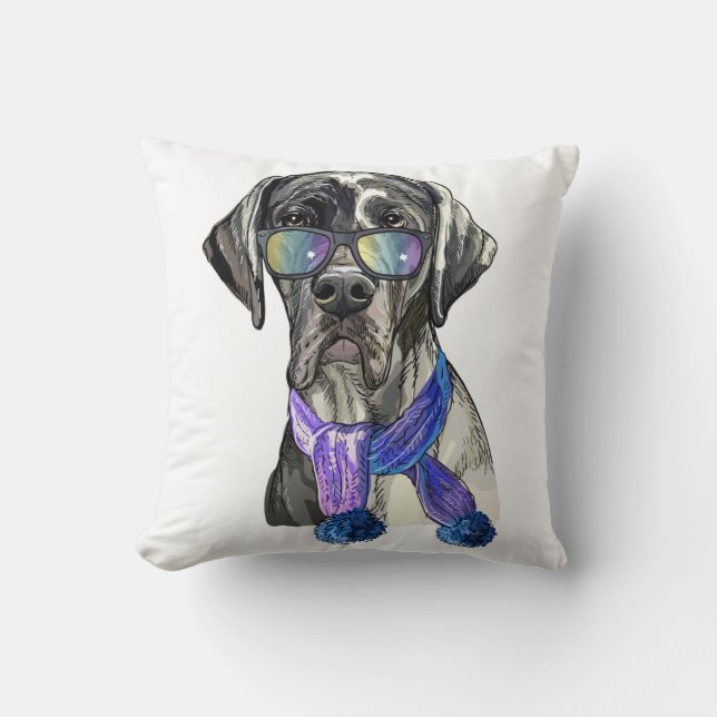 Fashionable Great Dane hipster Cushion (Front)