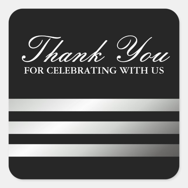 Fashionable grey gradient stripes thank you square sticker (Front)