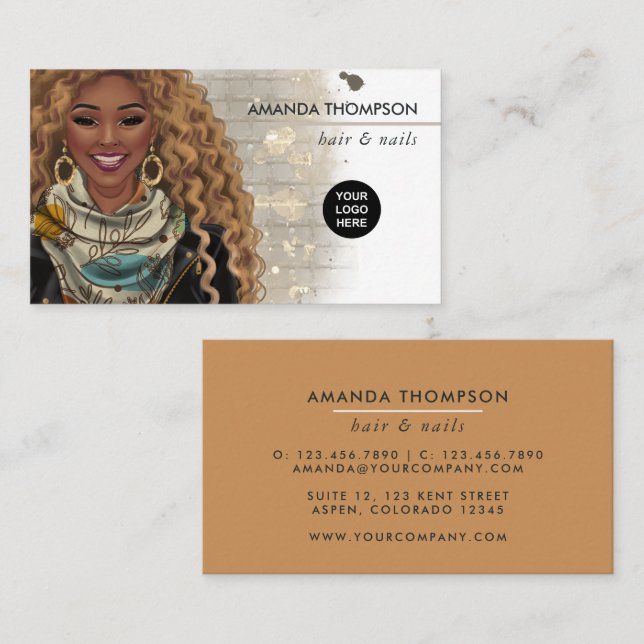 Fashionable Hair and Beauty African American Business Card (Front/Back)