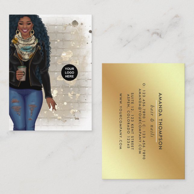 Fashionable Hair and Nails African American Business Card (Front/Back)