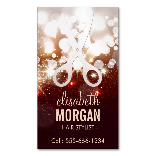 Fashionable Hair Stylist - Gold Glitter Sparkle Magnetic Business Card (Front Vertical)
