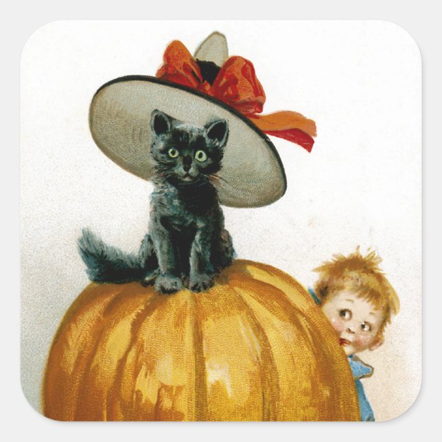 Fashionable Halloween Kitty Square Sticker (Front)