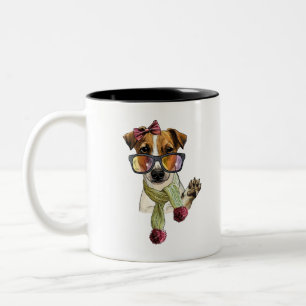 Fashionable jack russell terrier hipster Two-Tone coffee mug