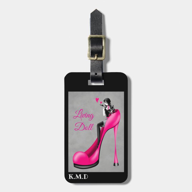 Fashionable Lady in Pink Stiletto  Luggage Tag (Front Vertical)