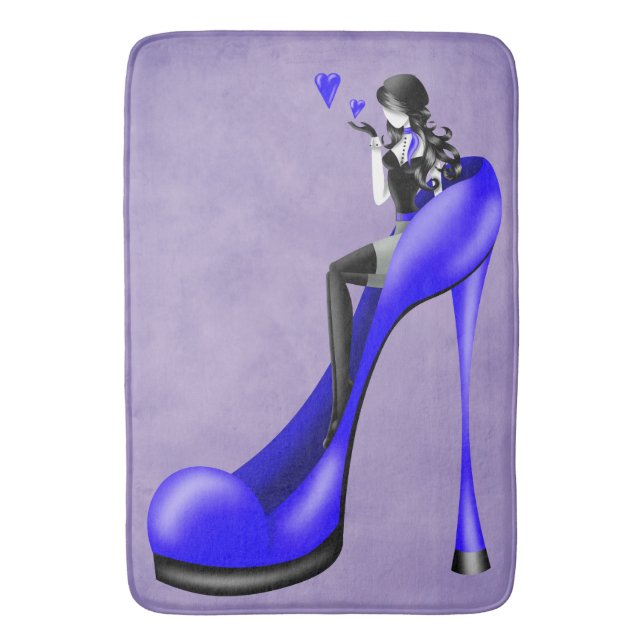 Fashionable Lady in Stiletto Blue Bath Mat (Front Vertical)