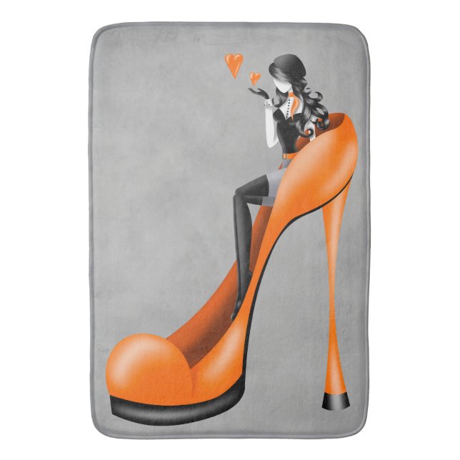 Fashionable Lady in Stiletto Orange Bath Mat (Front Vertical)