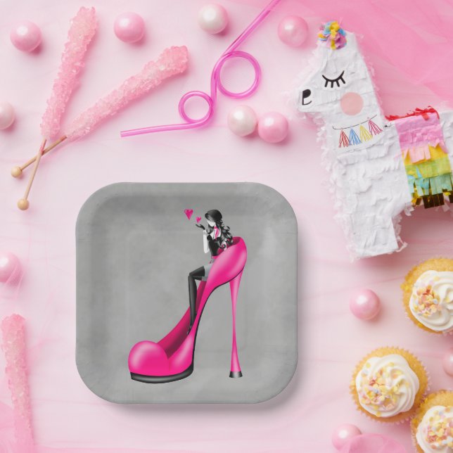 Fashionable Lady in Stiletto Paper Plate (Party)