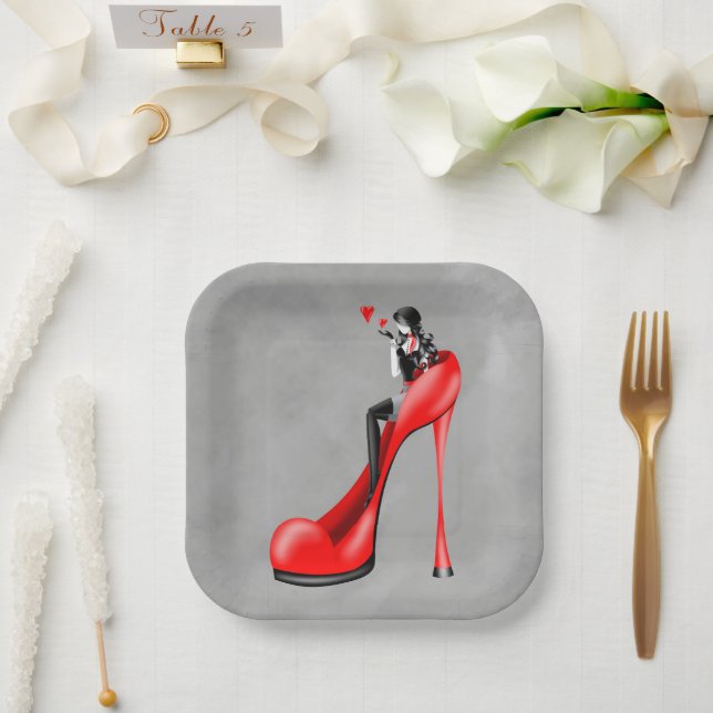 Fashionable Lady in Stiletto Paper Plate (Wedding)