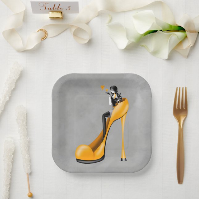 Fashionable Lady in Stiletto Paper Plate (Wedding)
