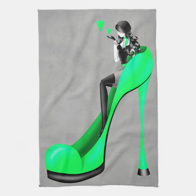 Fashionable Lady in Stiletto Tea Towel (Vertical)