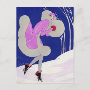 Fashionable lady in winter postcard