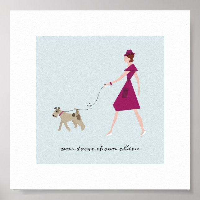 Fashionable Lady Walking Her Wire Fox Terrier Poster (Front)