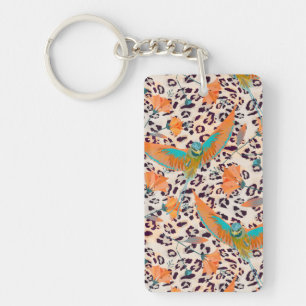 Fashionable leopard print, birds of Paradise Keych Key Ring