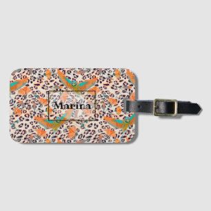 Fashionable leopard print birds personalised luggage tag