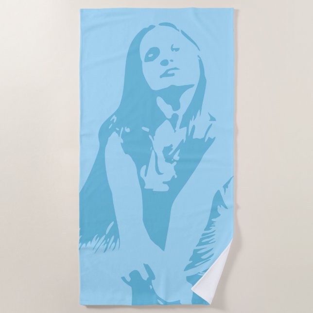 Fashionable Light Blue Dancing Girl Silhouette Beach Towel (Front)