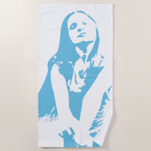 Fashionable Light Blue Dancing Girl Silhouette Beach Towel