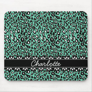 Fashionable Mint Leopard Print and Lace Mouse Mat