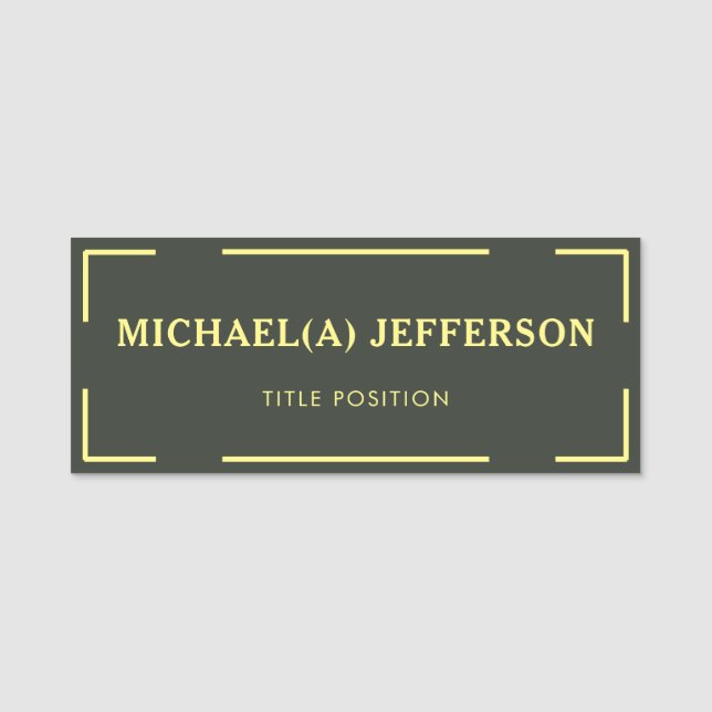Fashionable Moss Dark Green & Yellow: Professional Name Tag (Front)