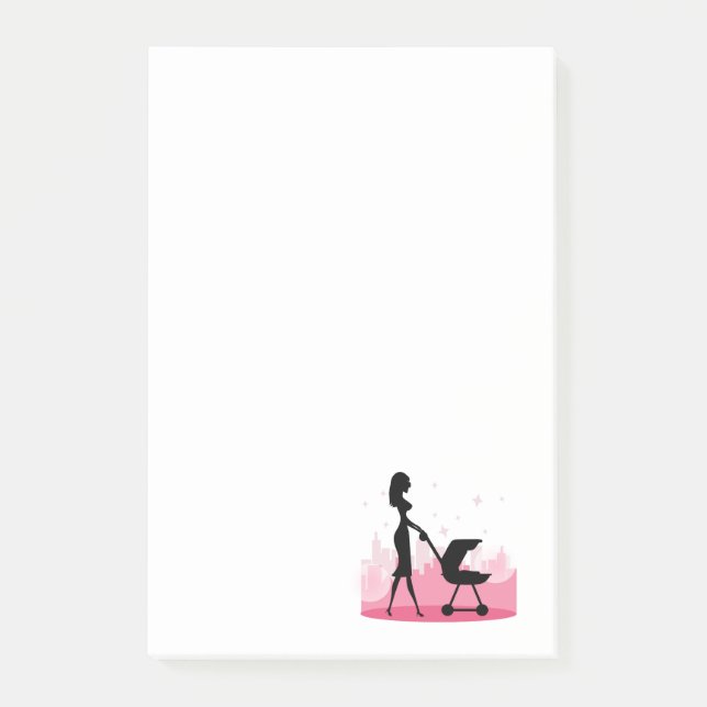 Fashionable Mummy Pushing Baby Carriage Post-it Notes (Front)