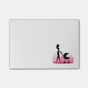 Fashionable Mummy Pushing Baby Carriage Post-it Notes