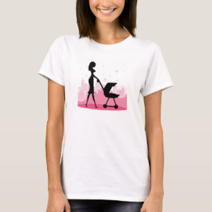 Fashionable Mummy Pushing Baby Carriage T-Shirt