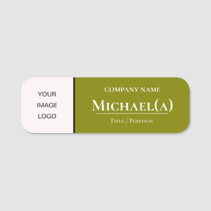 Fashionable Olive Dark Green & White: Company LOGO Name Tag